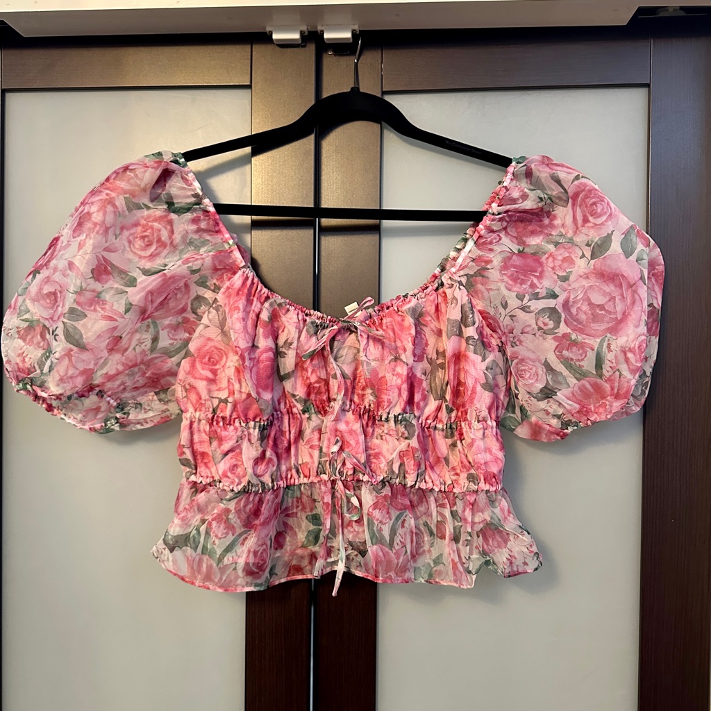 Nwt Floral Pink Puff Sleeve Top
